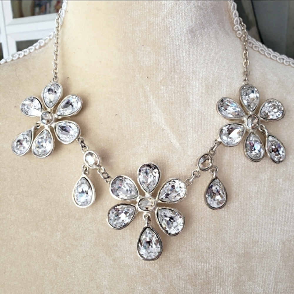 Emily Jane Crystal/Silver Large Flower Necklace